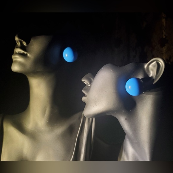 Sapphire Blue Ball-Shaped Large Silver Stud Earrings - Picture 10 of 11